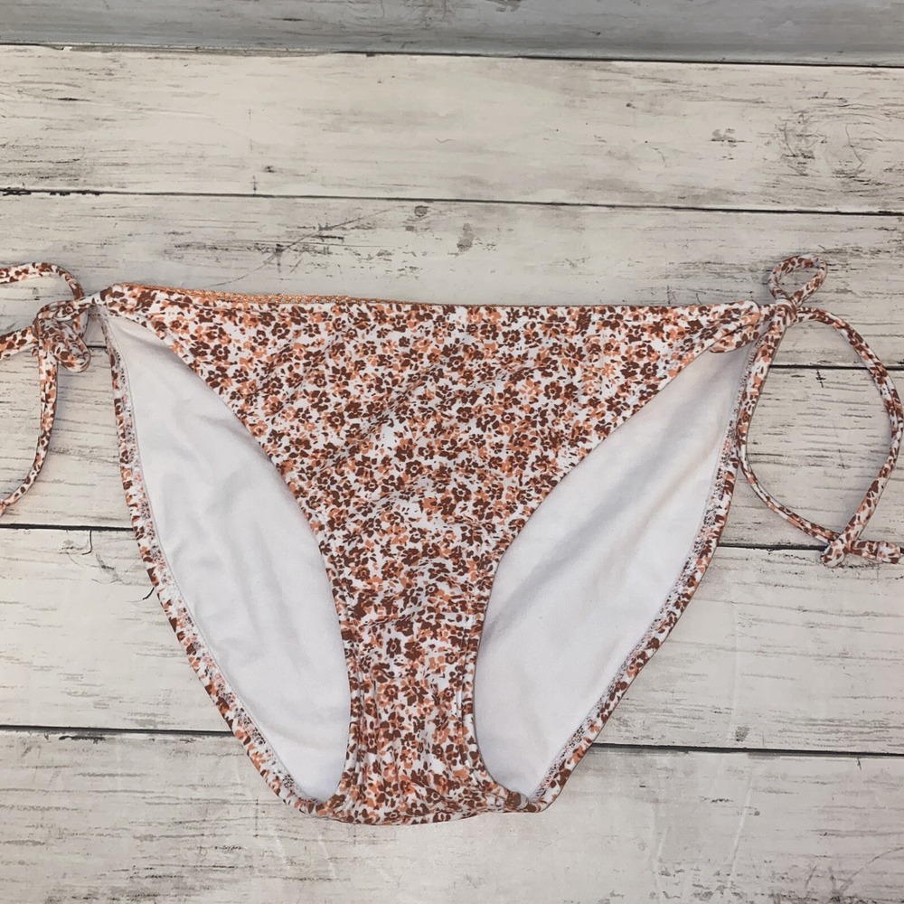 Xhilaration Bikini Bottom Womens Large Brown Pink Floral Hipster Tie Swim L